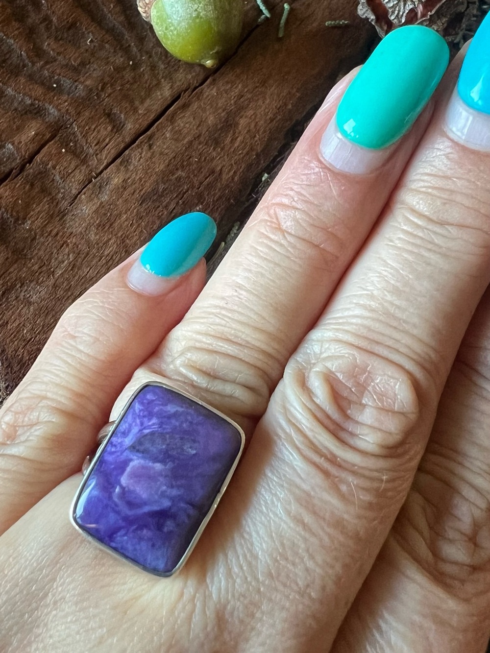 NWT Bali Thailand Silver Ring Purple Charoite Sterling Rectangular Large Dome